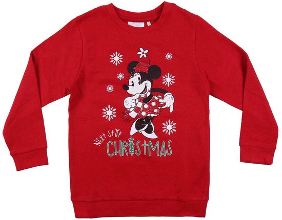 Pull de Noël Disney - Minnie Mouse - Mickey Mouse - Rouge - Noël - Vacances - Unisexe - Taille 104 - Boîte cadeau incluse
