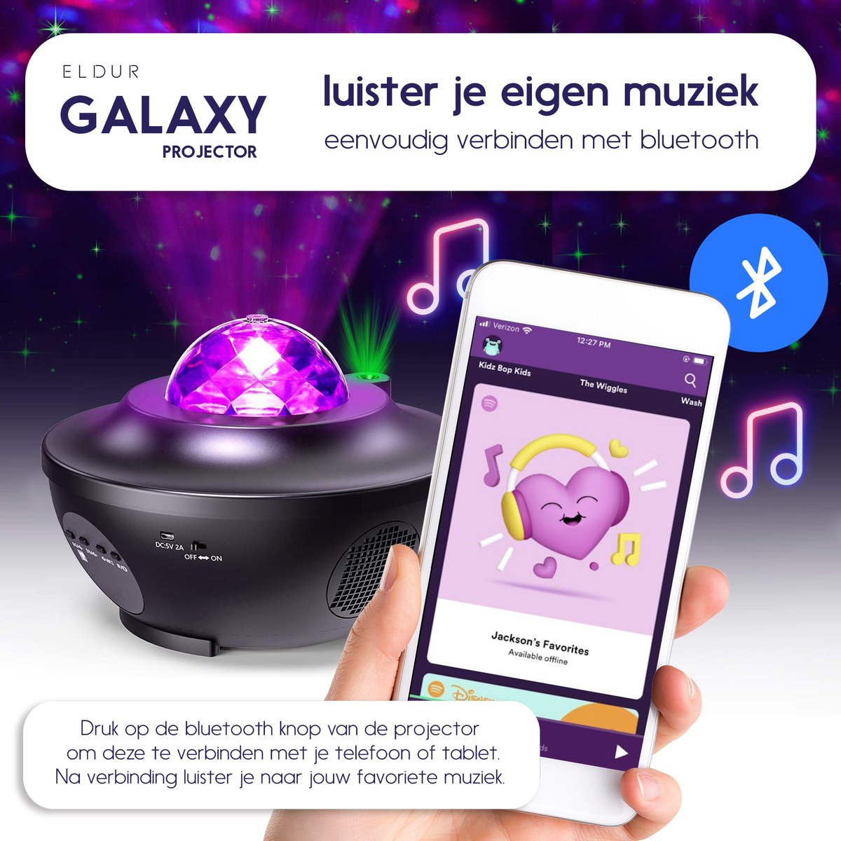 Eldur® Originele Sterren Projector - Galaxy projector - Sterrenhemel - Galaxy - Heelal - Sterrenlamp - Bluetooth met Muziek - 2 Jaar Garantie - Led en Laser Lamp - Nachtlamp – foto 2