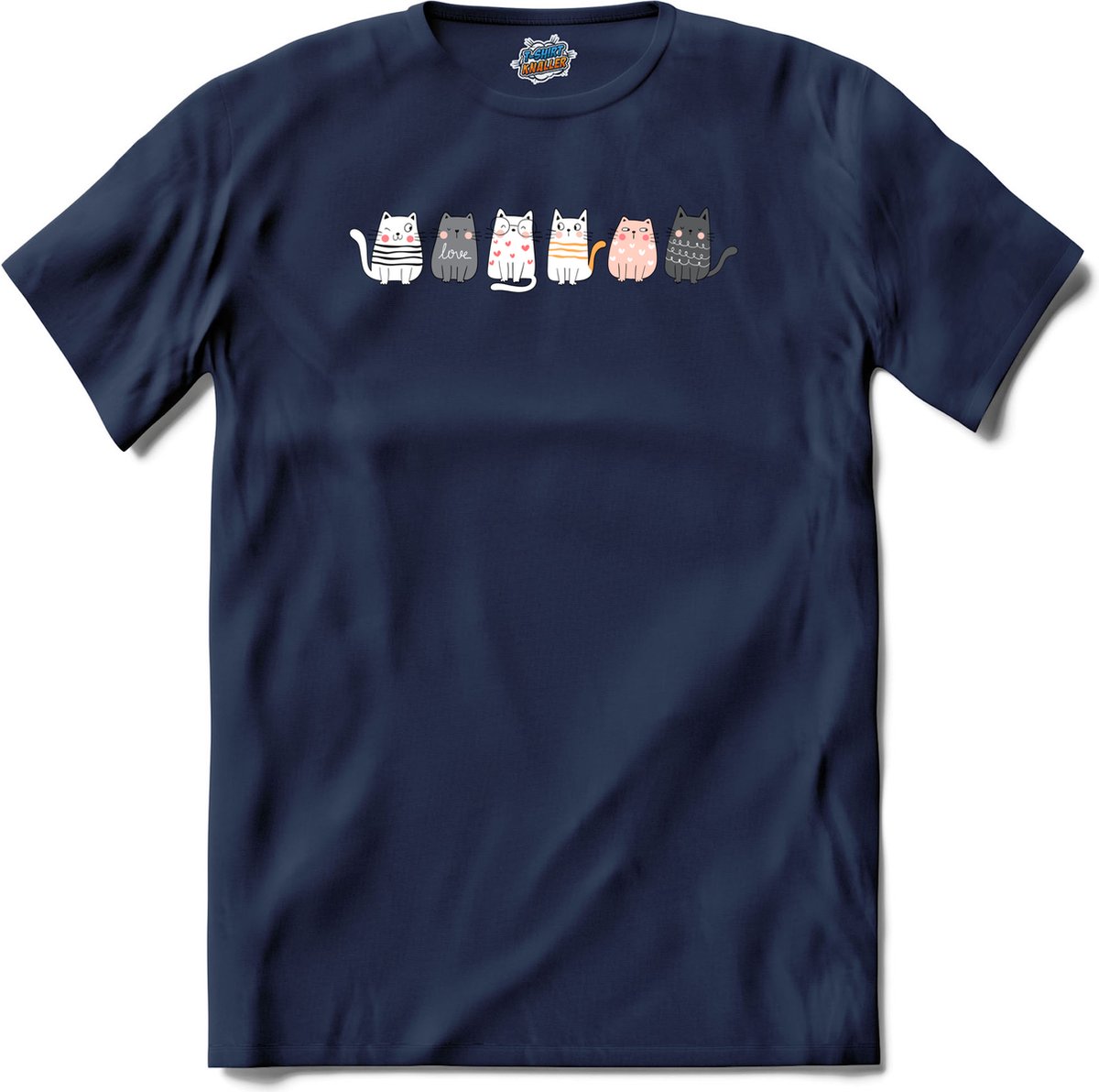 Katten vrienden - T-Shirt - Heren - Navy Blue - Maat M