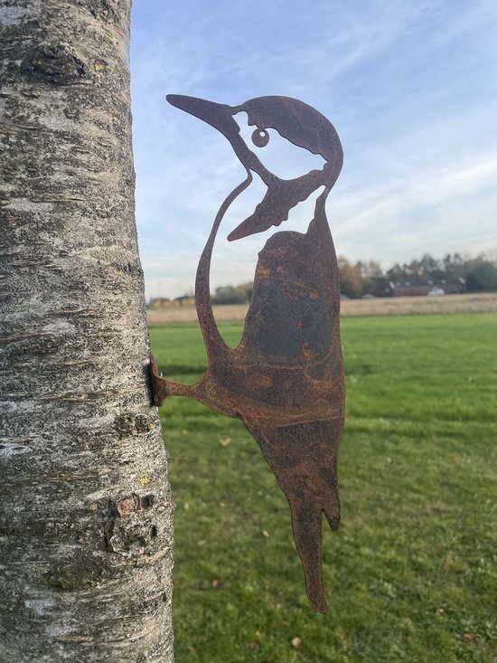 Pic acier corten - décoration jardin - suspension arbre - oiseau