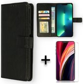Apple iPhone 11 Pro Max Case Zwart & Verres Screen Protector - Wallet Book Case - Porte-cartes et languette magnétique
