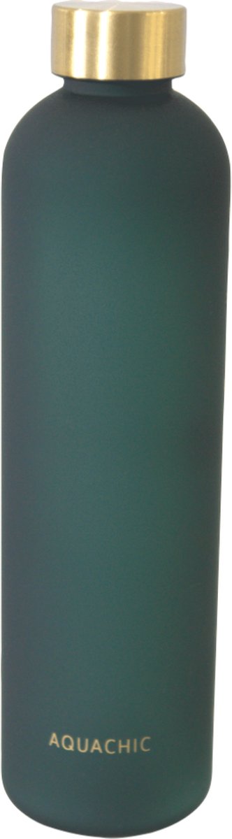 Aquachic - 1L Waterfles met 2 doppen en tijdsmarkeringen - Lekvrij & licht - Duurzaam - Nederlands merk - Drink fles / Bidon- Groen 1 liter