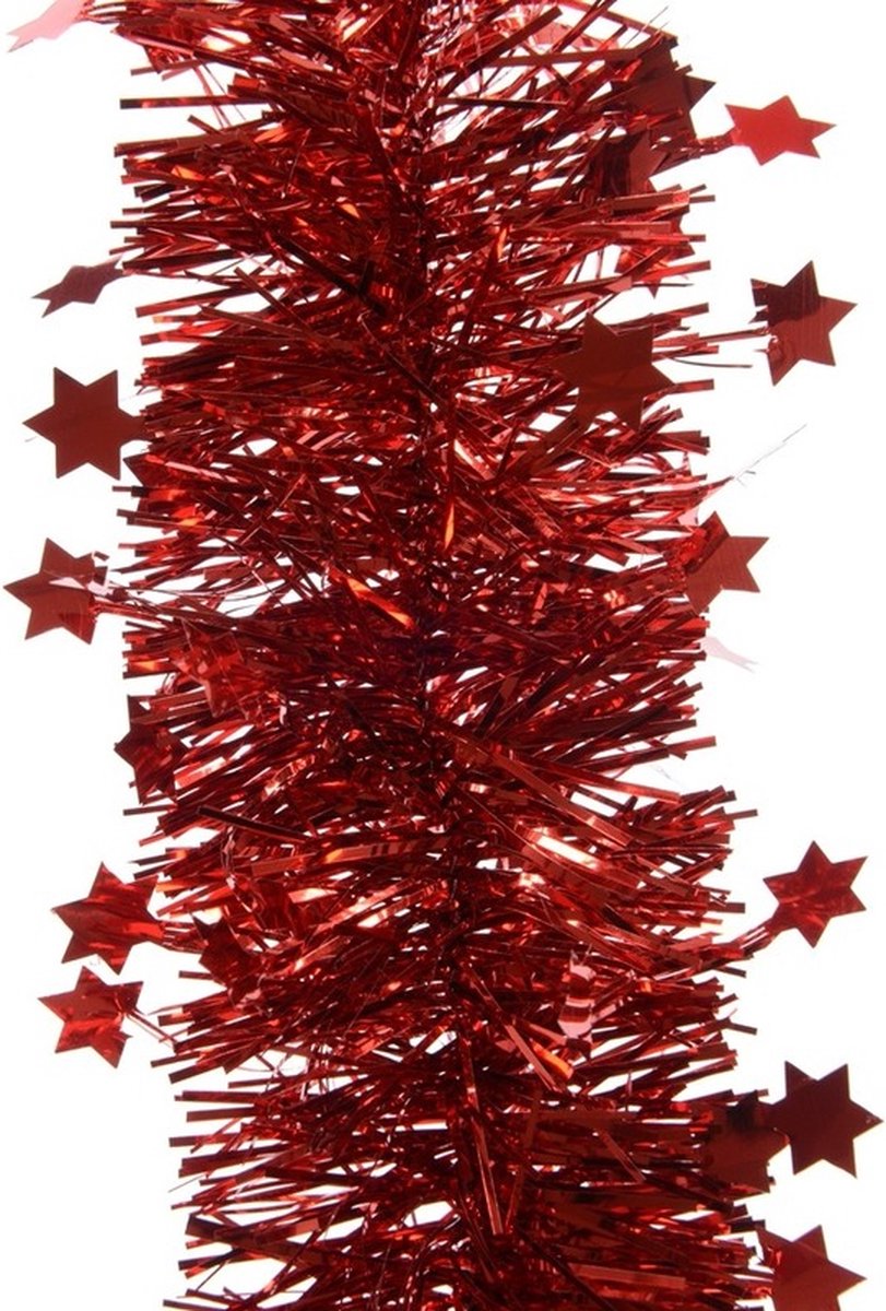 8x Kerstslingers sterren kerst rood 270 cm - Guirlande folie lametta - Kerst rode kerstboom versieringen