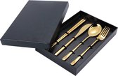 Bestekset goud - 16 delige set - mes, vork, lepel en chopsticks