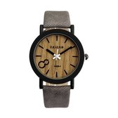 Fashion Favorite - Houtlook Horloge - Kunststof - Grey/Grijs - Ø 38 mm