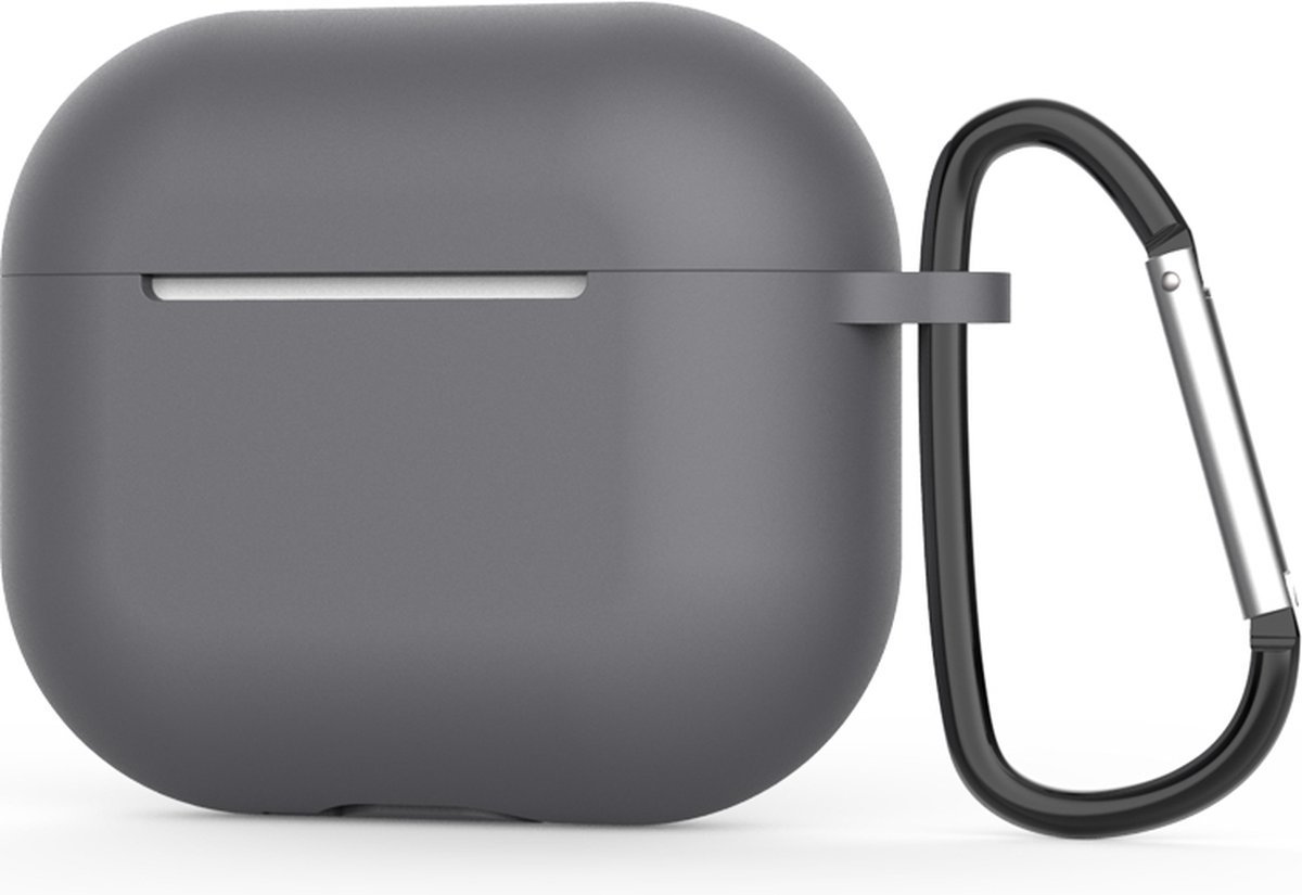Apple AirPods 3 Hoesje in het Donker Grijs met Clip - TCH - Siliconen - met Haak - Case - Cover - Soft Case - Onepiece