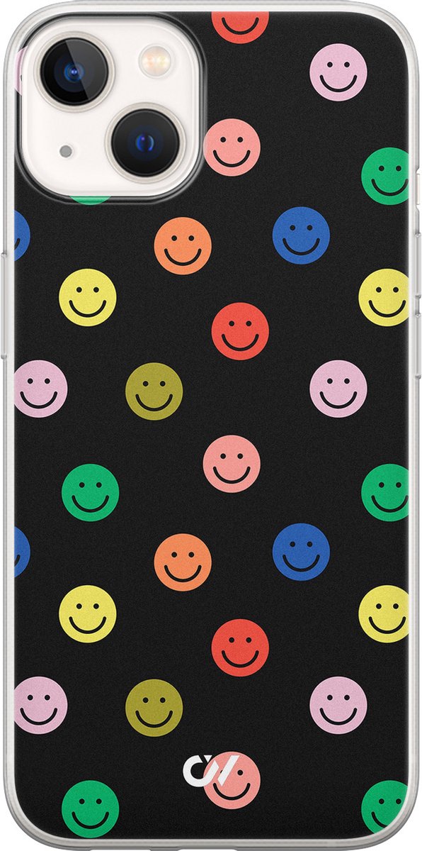 Hoesje geschikt voor Apple iPhone 13 - Retro Smileys - - Zwart - Apple - Casevibes