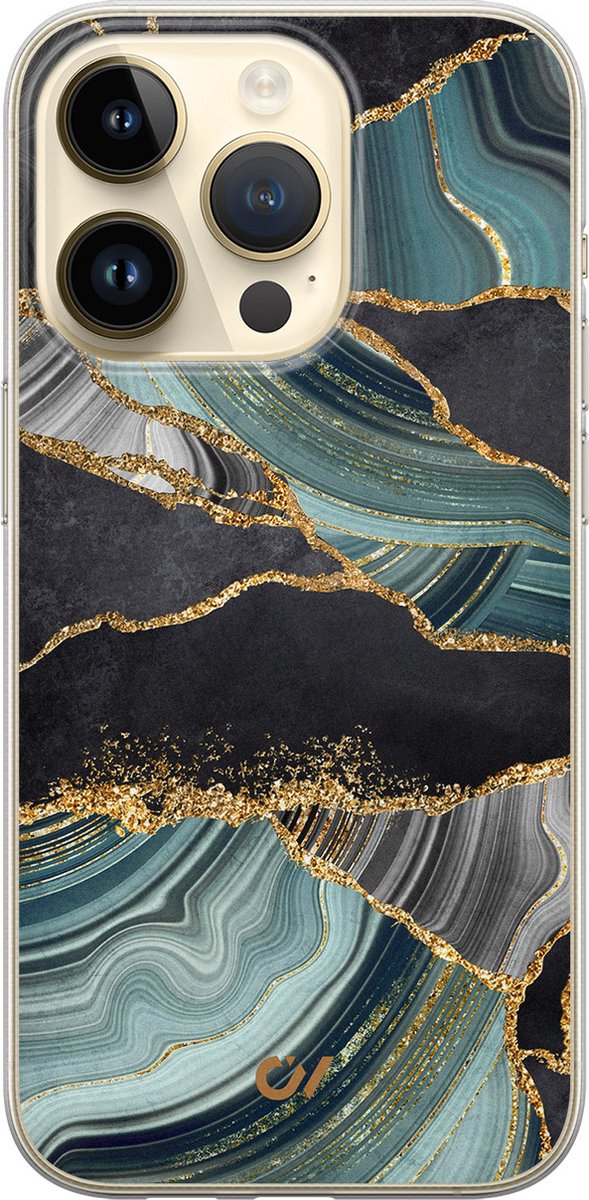 Hoesje geschikt voor Apple iPhone 14 Pro - Marble Jade Stone - - Multi - Apple - Casevibes