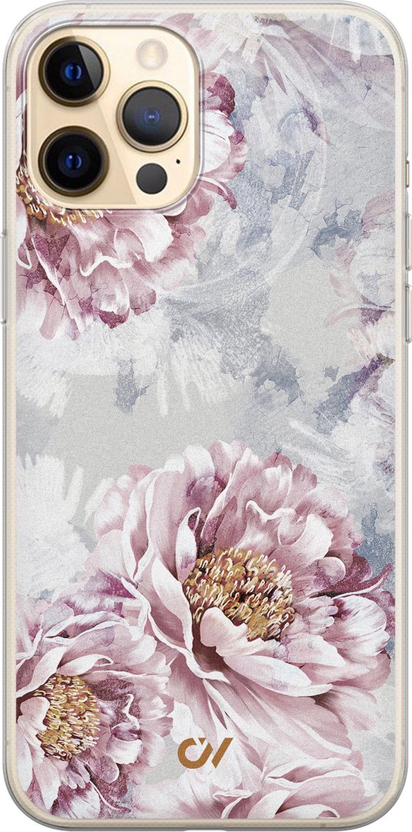 Hoesje geschikt voor Apple iPhone 12 - Floral Print - - Beige - Apple - Casevibes