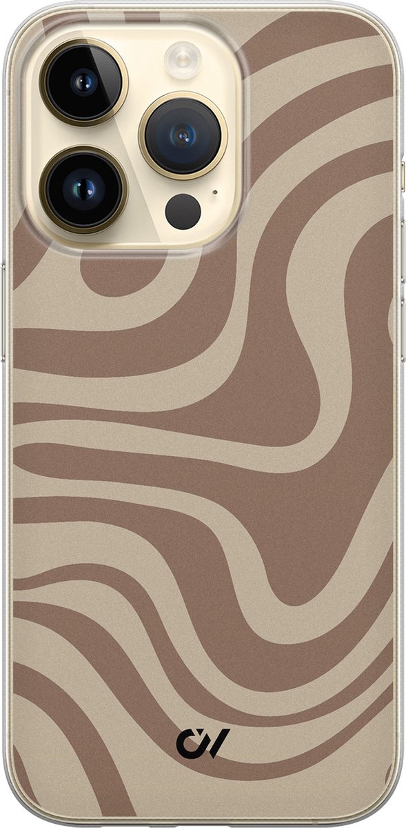 Hoesje geschikt voor Apple iPhone 14 Pro - Brown Abstract Waves - - Bruin - Apple - Casevibes