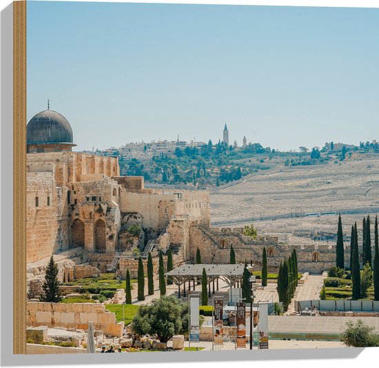 WallClassics - Hout - Westmuur in Jeruzalem - 50x50 cm - 12 mm dik - Foto op Hout (Met Ophangsysteem)