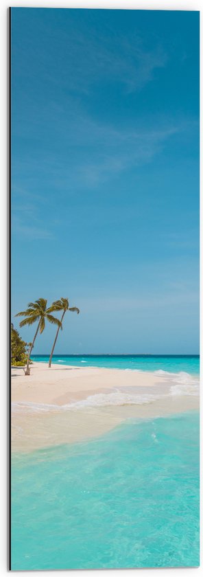 WallClassics - Dibond - Tropisch Strand met Palmbomen - 30x90 cm Foto op Aluminium (Wanddecoratie van metaal)