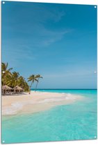 WallClassics - Tuinposter – Tropisch Strand met Palmbomen - 100x150 cm Foto op Tuinposter  (wanddecoratie voor buiten en binnen)