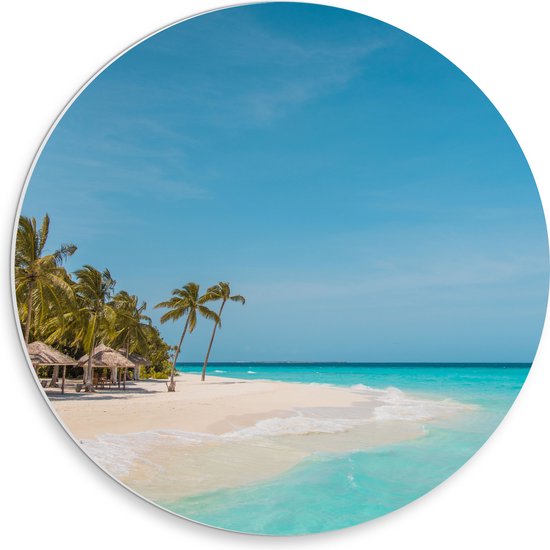 WallClassics - PVC Schuimplaat Muurcirkel - Tropisch Strand met Palmbomen - 30x30 cm Foto op Muurcirkel (met ophangsysteem)