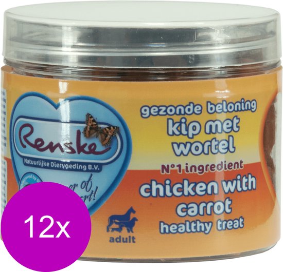 Renske Gezonde Beloning Hartjes Hondensnack Kip - Wortel - 12 x 100 gr - Voordeelverpakking