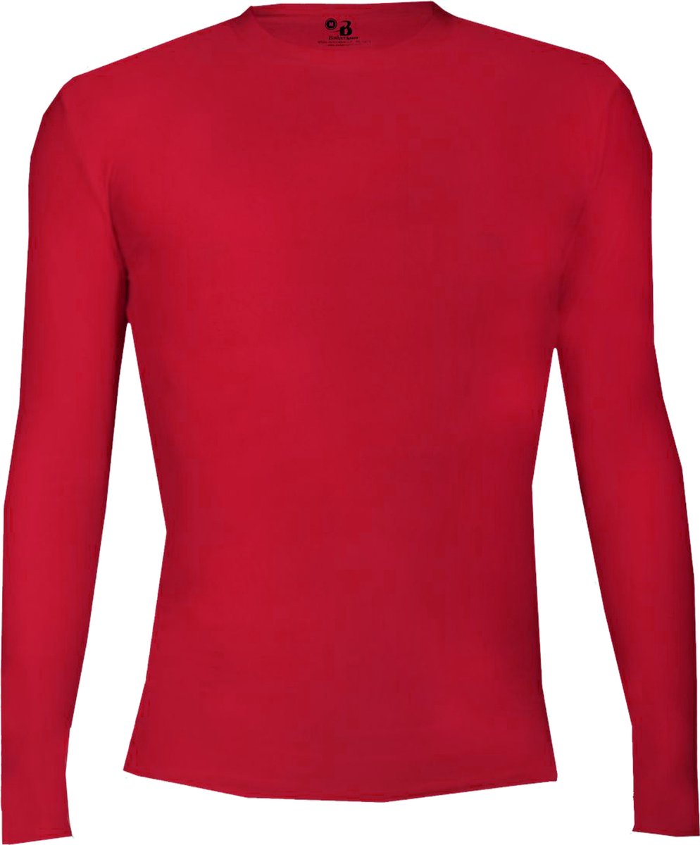 BADGER SPORT - Shirt Met Lange Mouwen - Pro Compression - Diverse Sporten - Volwassenen - Polyester/Elastaan - Heren - Ronde Hals - Ondershirt - Zweet Afvoerend - Rood - Large