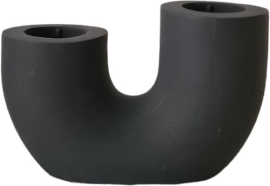 Kandelaar U vorm asymmetrisch kaars houder voor twee kaarsen -zwart- hoogte 5.5 cm - 100% jesmonite