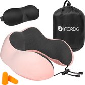 ForDig Premium Nekkussen  - Inclusief Slaapmasker &  Oordopjes - Memory Foam - Roze
