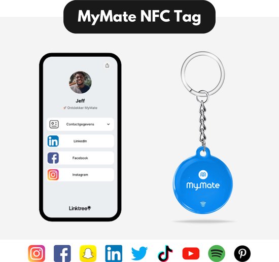 Porte-clés MyMate NFC Tag Keychain - Carte de visite numérique - Tags NFC - Cadeaux promotionnels - Cadeau promotionnel - RFID - Porte-clés avec cordon - Blauw