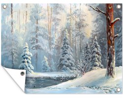 Tuinposter - Tuindoek - Tuinposters buiten - Sneeuw - Water - Boom - 120x90 cm - Tuin