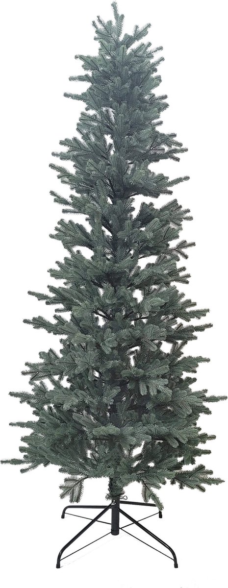 Christmastrees4all - Smalle Kunstkerstboom de luxe Blauwspar groen 100% Full PE Kunststof takken (spuittechniek) super realistisch en extra vol - Diameter 90cm - Hoogte 210cm