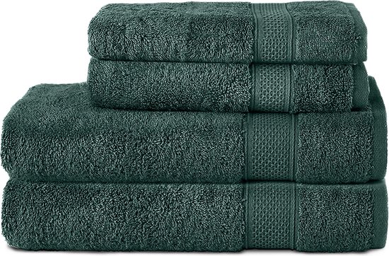 Komfortec Handdoekenset 2x handdoek 50x100 cm + 2x badhanddoek 70x140 cm - 100% Katoen - Donkergroen