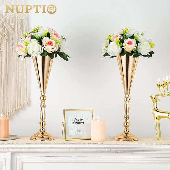 2 stuks mini-formaat van metaal, urn, elegante tafelopzetstukken, bruiloft, vaas voor decoratie van bruiloften, 12,6 cm, grote trompet, vaas, bloemenhouder voor verjaardagsceremonie