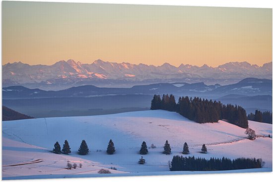 WallClassics - Drapeau - Collines et Montagnes avec Neige - 120x80 cm Photo sur Drapeau Polyester