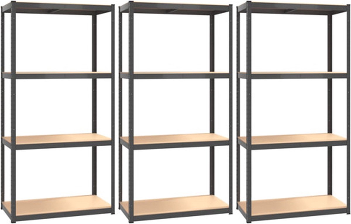 vidaXL Opbergrek 4-laags 3 st staal & bewerkt hout antracietkleurig
