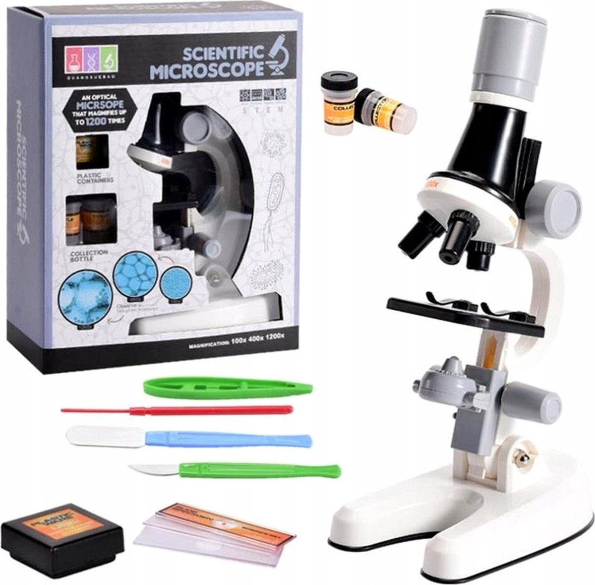 Complete Set Microscoop + Toebehoren - Instelbare Lenshoogte - Kinderen - Accessories Included -Biologie - Vanaf 6 jaar - Educatie Toys - Education Set Science - Perfect Cadeau Kerstcadeau Sinterklaas - Onderwijsset