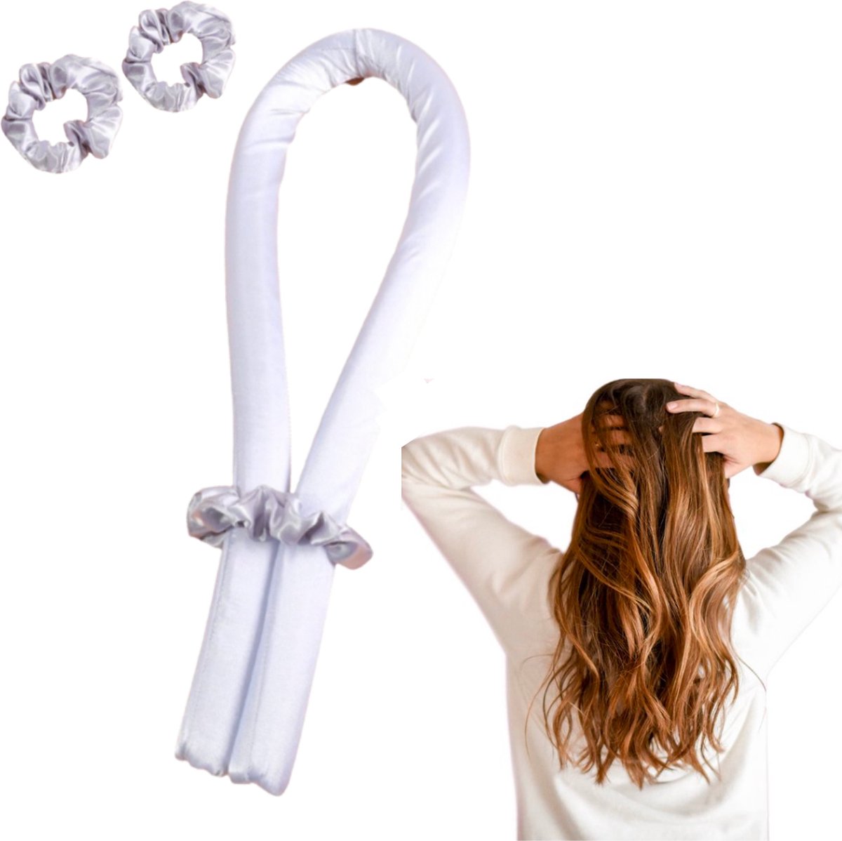BeautyFit® - Heatless Curling Ribbon - Blauw - satijnen haarkruller - inclusief scrunchies - krulset - krulspelden - haarrollers - heatless curls satin