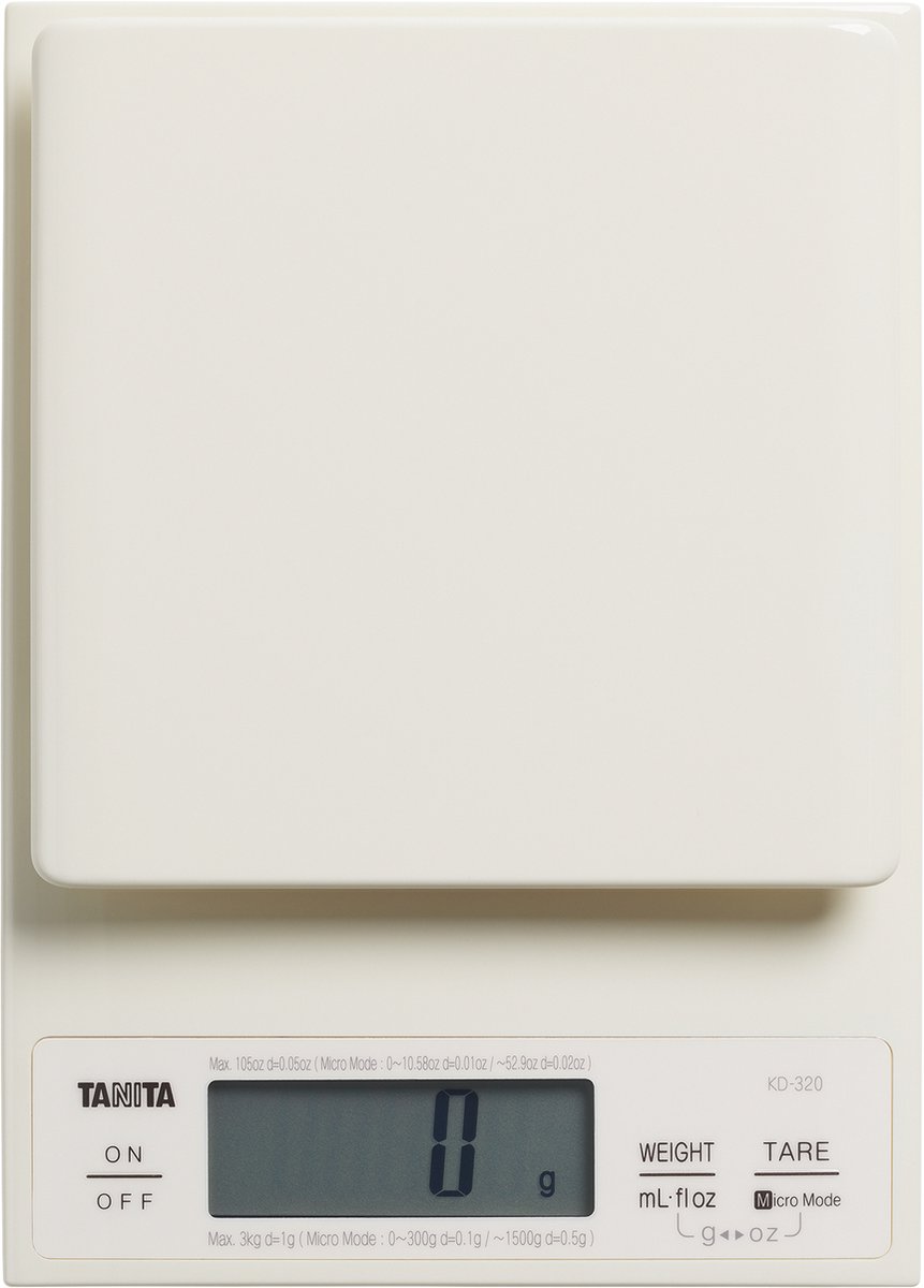 Premium digitale keukenweegschaal - Precisie grammen kleine keuken weegschaal Verhoogd Weegplateau Voor Precisie en Gebruiksgemak - TANITA® KD-320