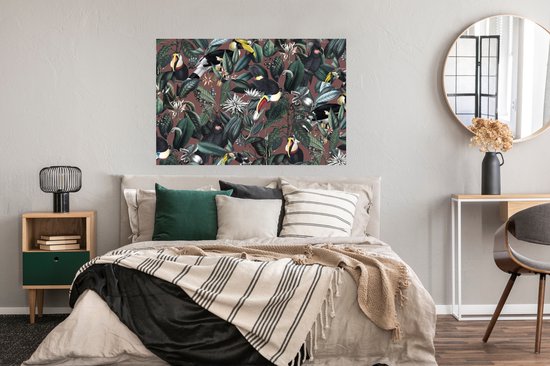 Poster Bloemen - Toekan - Bladeren - 120x90 cm