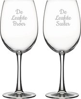 Gegraveerde Rode wijnglas 46cl De Leukste Broer-De Leukste Suster