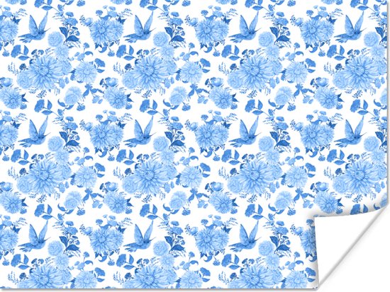 Poster Bloemen - Patroon - Blauw