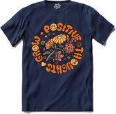 Flower Power - Grow Positive Thoughts - Vintage Aesthetic - T-Shirt - Meisjes - Navy Blue - Maat 12 jaar