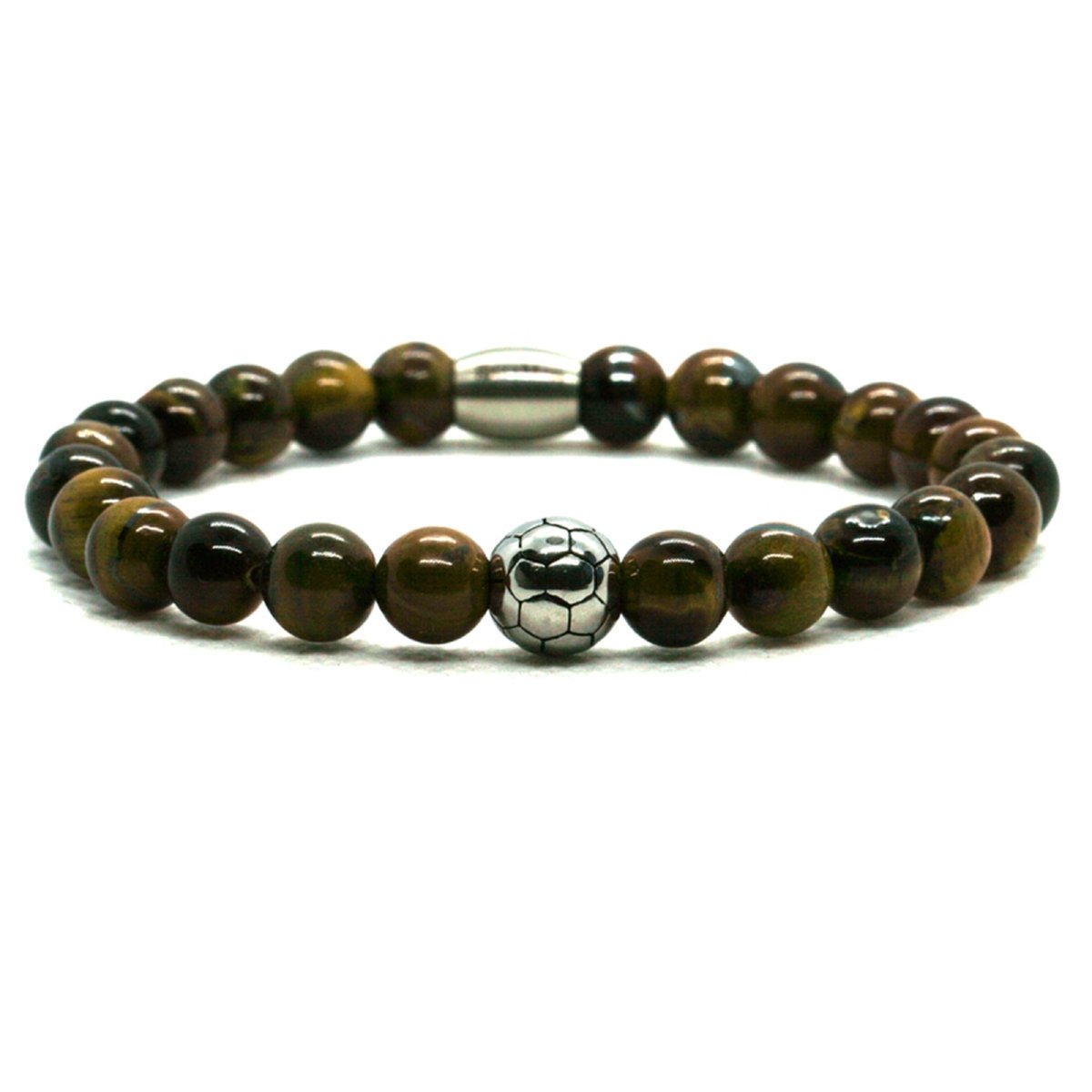 IbizaMen - Heren - armband - voetbal - RVS - Tijgeroog - 8mm - 19cm