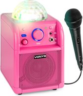 Karaoke set met microfoon - Vonyx SBS50P - met Bluetooth, accu & discobal discolicht - Roze