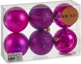 Krist+ kerstballen - 6x st - paars - kunststof - 7 cm - kerstversiering