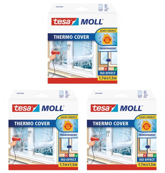 Tesa tesamoll thermo cover - raamisolatie folie - vermindert condens - bespaart energie - 1,7 x 1,5 meter - 3 stuks