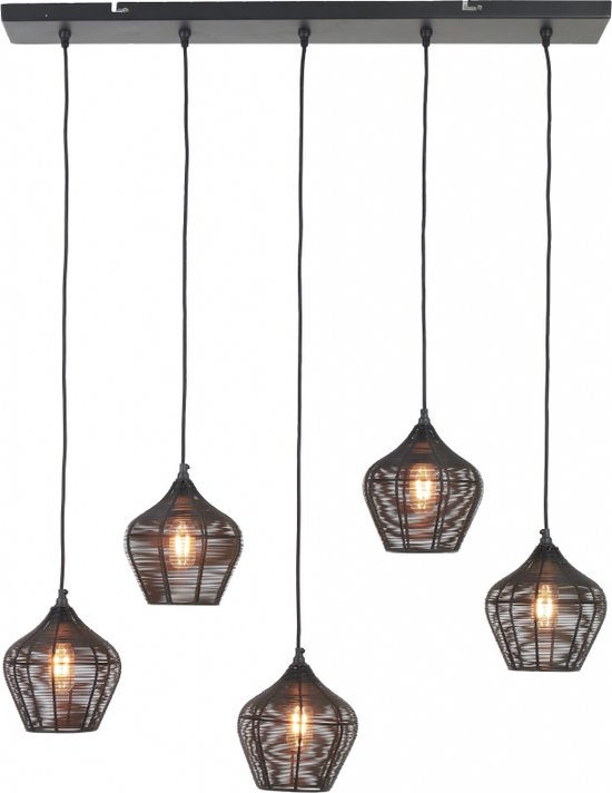Light & Living Hanglamp Alvaro - Zwart - 5L - Modern - Hanglampen Eetkamer, Slaapkamer, Woonkamer