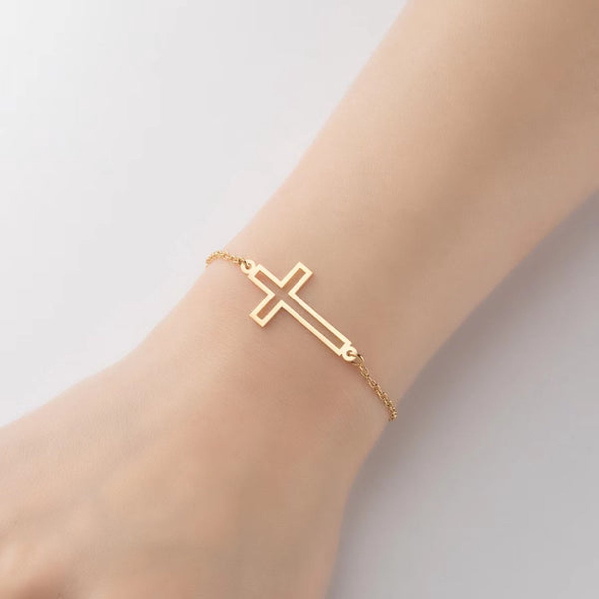 Gading® dames RVS armband met kruis 18cm+3.5cm-goud