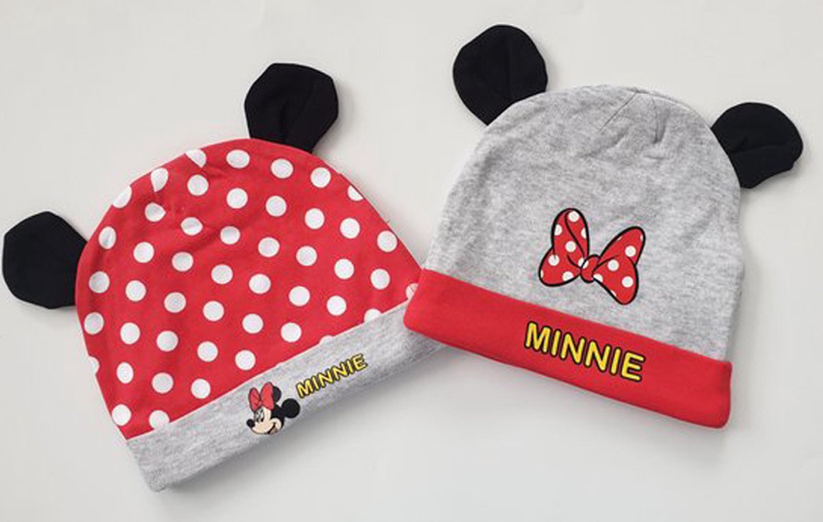Minnie Mouse - Babymuts - Maat 62/68 - Duopack - Rood / Grijs