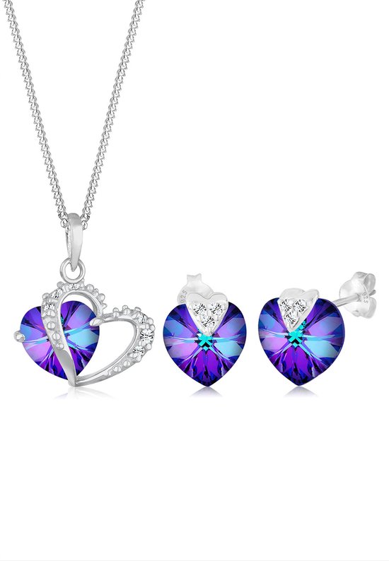 Elli - Sieraden Set - Dames hart hanger symbool liefde elegant met kristallen in 925 sterling zilver - Dames