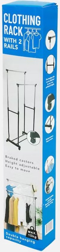 Portant à vêtements sur roulettes - Zwart / Argent - Plastique / Acier - 160 x 40 cm - Droog - Étendoir - Lavage - Étendoir - Étendoir - Wasrek