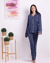 VANILLA - Stars dames pyjama - Pyjamasets - Viscose - Donkerblauw - 1518 - XL