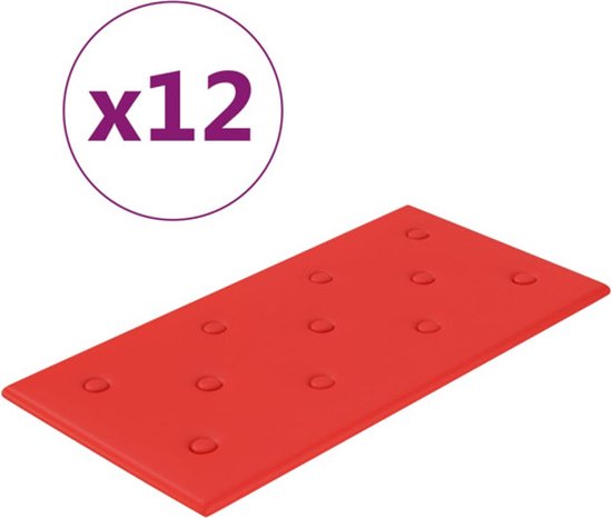 vidaXL - Wandpanelen - 12 - st - 2,16 - m² - 60x30 - cm - kunstleer - rood