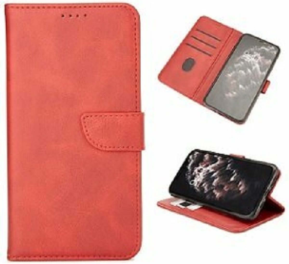 Samsung M21 Hoesje Met Pasjeshouder Bookcase Rood