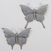 Vlinders - Wand decoratie - 2 set - Metaal - 41x37x2.5cm - Grijs