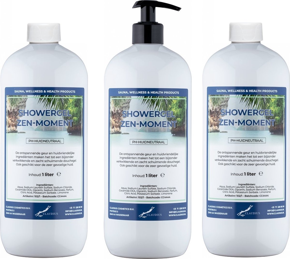 Goedkoopste Douchegel Zen Moment 1 liter - set van 3 stuks - met gratis pomp - Showergel